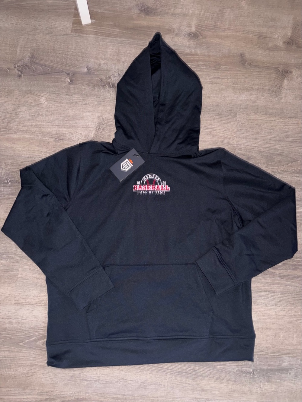 Greatness Wins Men's XL Black Baseball Hall of Fame Embroidered Pullover Hoodie